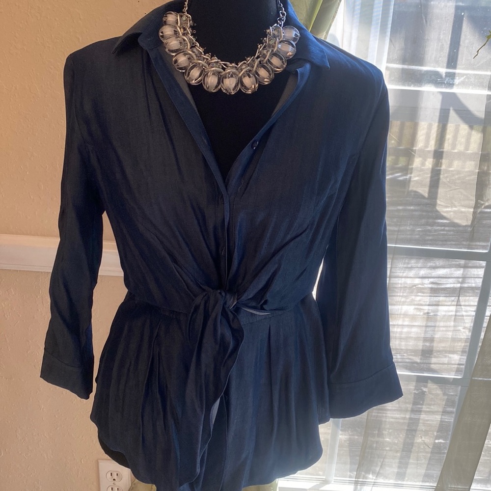 Denim shirt with front tie